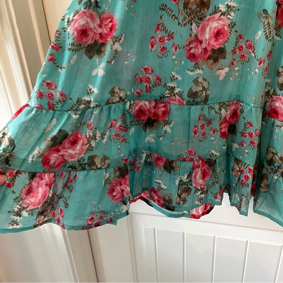 Mossimo Teal Turquoise Blue Pink Floral Tiered Ruffle Spaghetti Strap Tank NWT - Picture 5 of 8